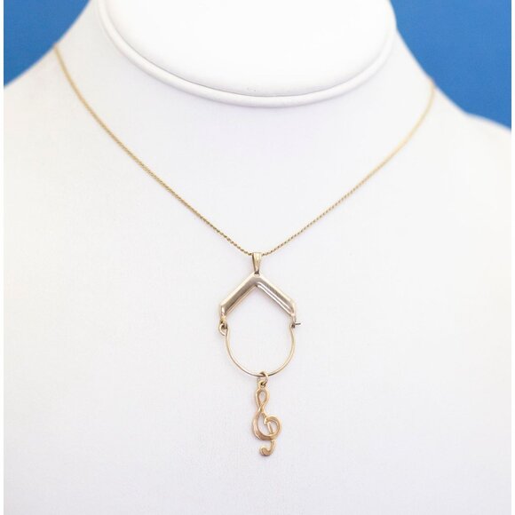 24 inch, Vintage Gold Tone Pendant Musical Clef Song Necklace D9 - Picture 2 of 3